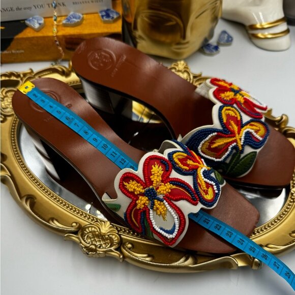 🆕 TORY BURCH 🧿 NWOT Bianca Floral Bead Embellished Slide Sandal - Ivory Multi - Picture 11 of 16